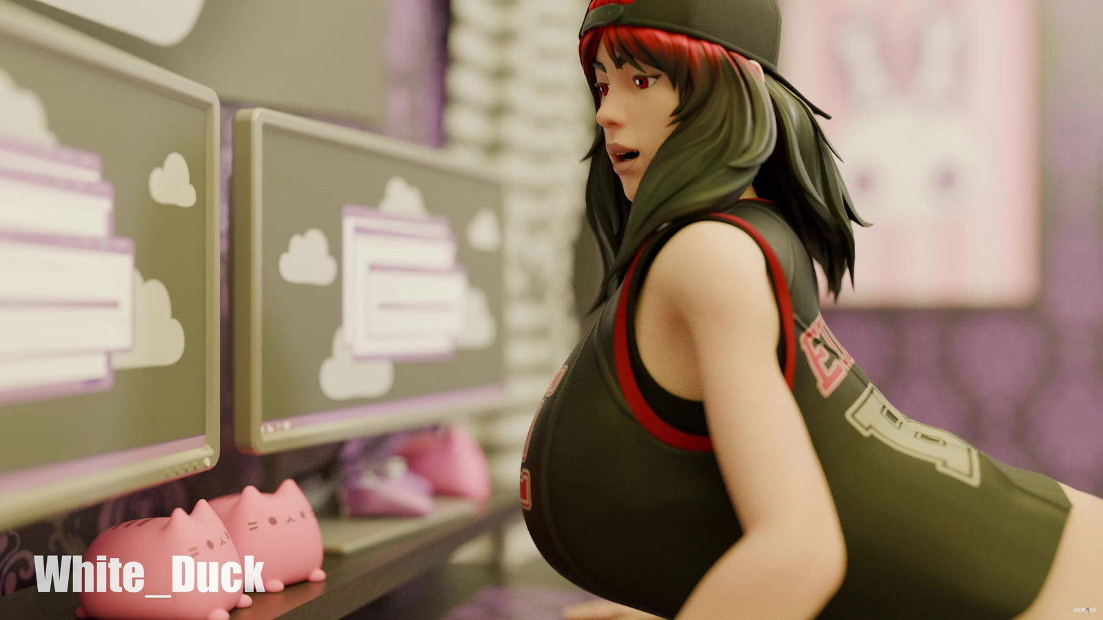 Billie (Fortnite) works part-time as a computer technician - Free hentai video