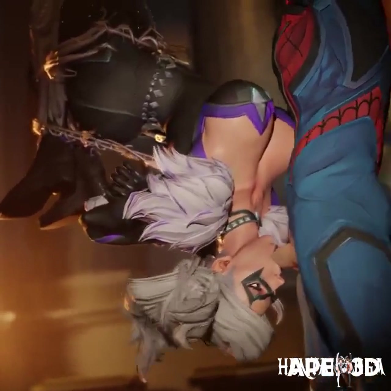 Black Cat upside down blowing Spidey - Free hentai video