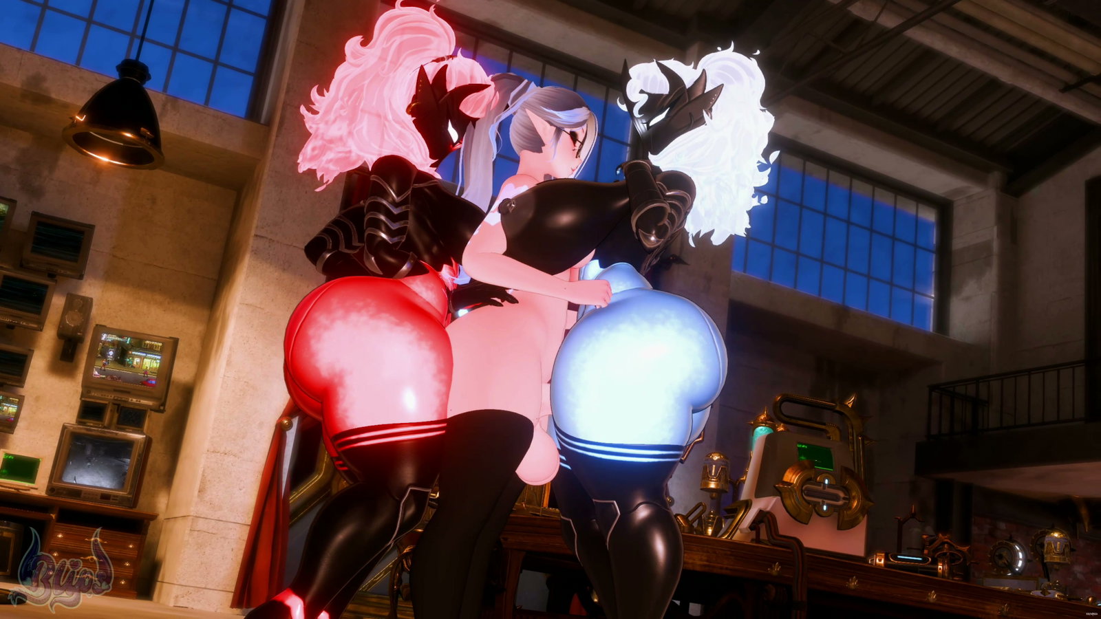 BlipsVR - Warframe Ember on Futa Threesome - Free hentai video