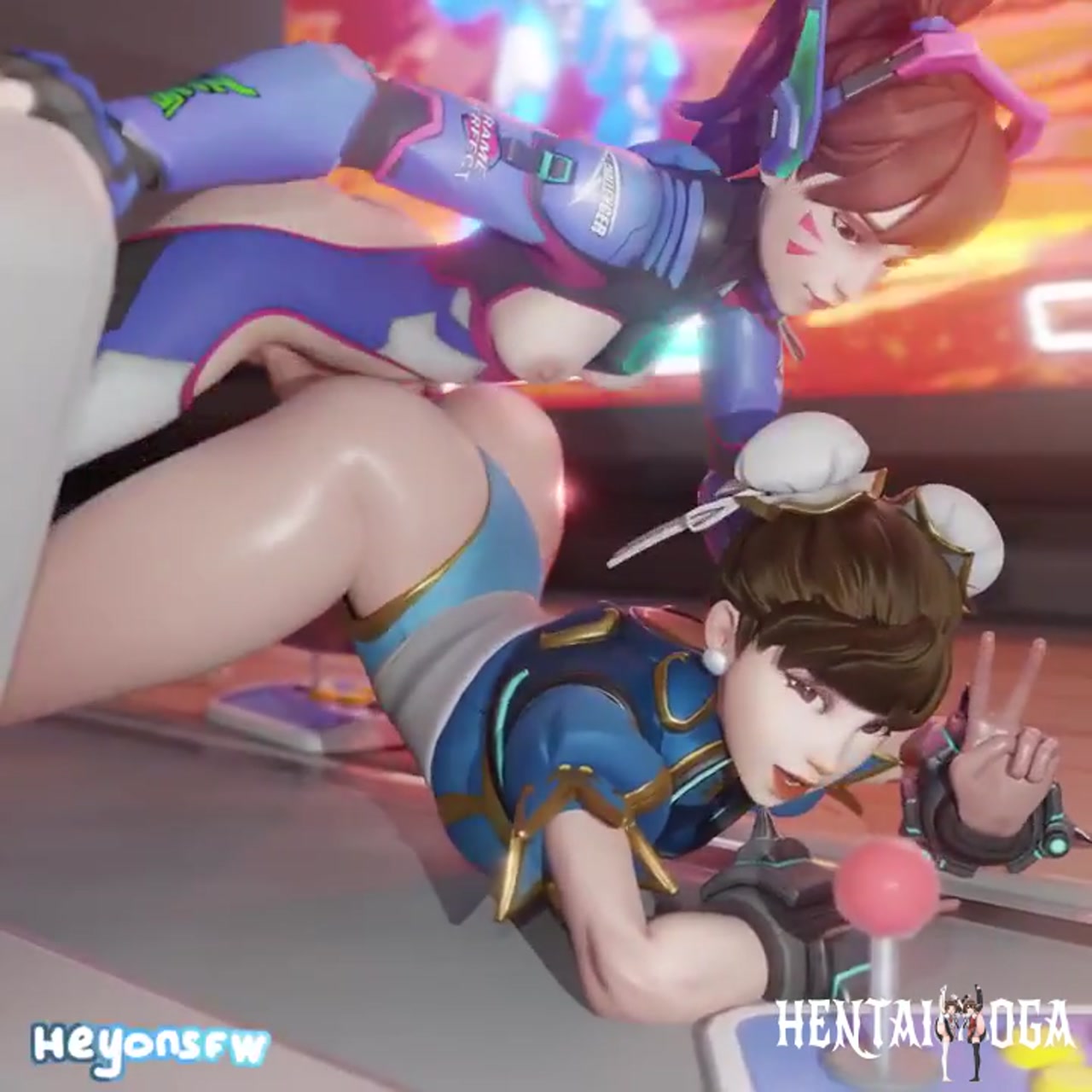 Chun-li Juno beaten by Futa D.va - Free hentai video