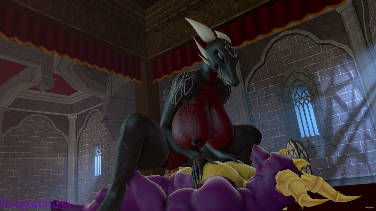 Corrupted Cynder enjoying cowgirl pose on Spyro - Free hentai video