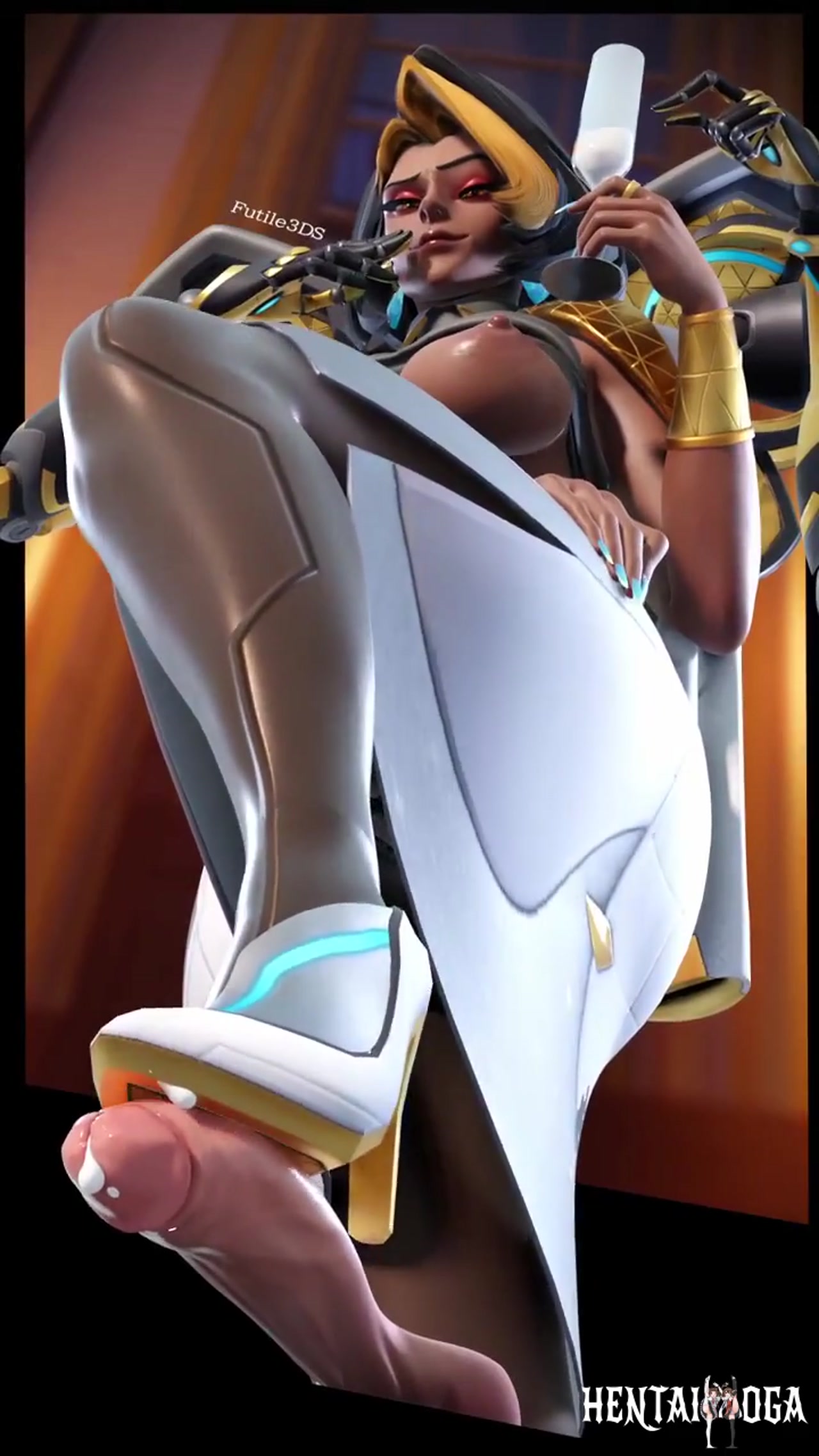 Domina footjob with her heel - Free hentai video