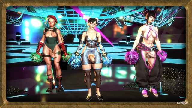 Futas Сammy, Chun Li and Juri do a special cheerleading dance for fans - Free hentai video