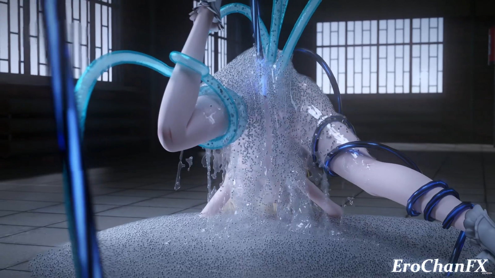 Genshin Nicole gets her holes filled by mecha and slimy tentacles - Free hentai video