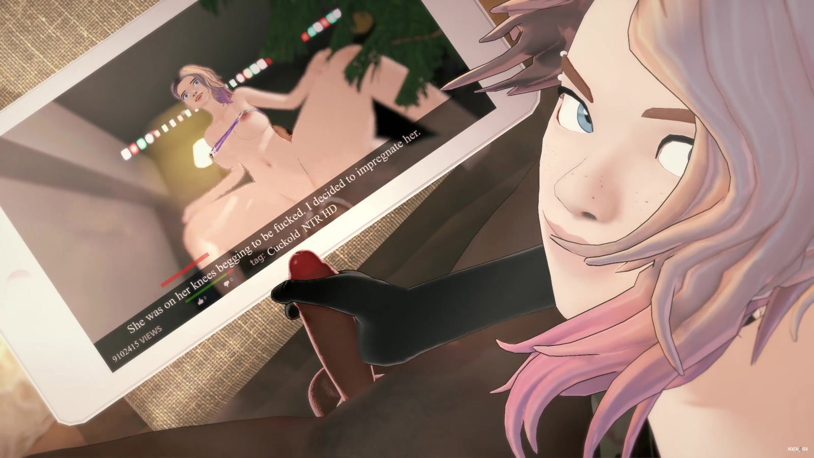 Gwen Jerks off Miles - Free hentai video