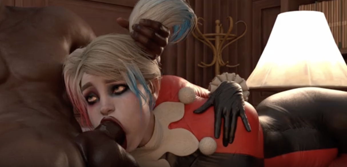 Harley Quinn deepthroated by BBC - Free hentai video