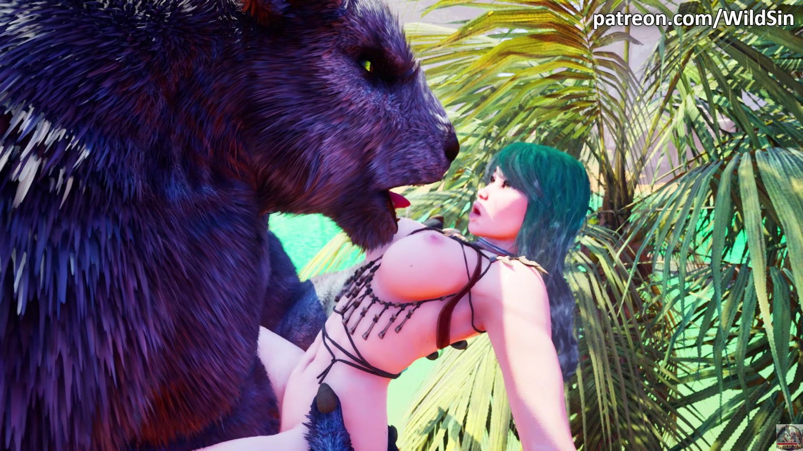 Minotaur monster with huge cock fucks cute girl in oasis - Free hentai video