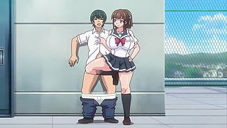 Nurturing 2 - Huge titty femdom hentai teen gives a student a thighjob on the roof - Free hentai video