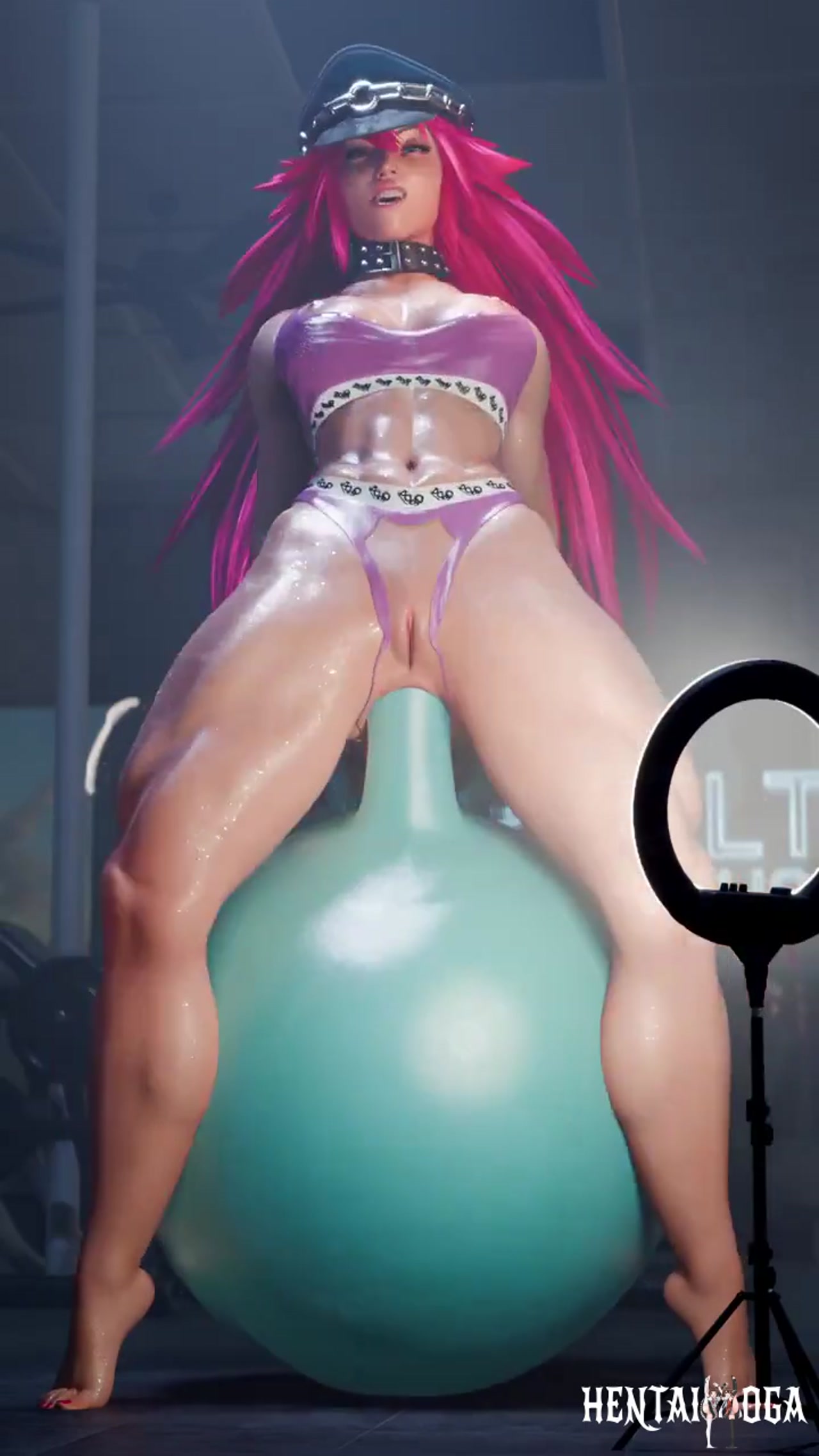 Poison riding a big toy - Free hentai video