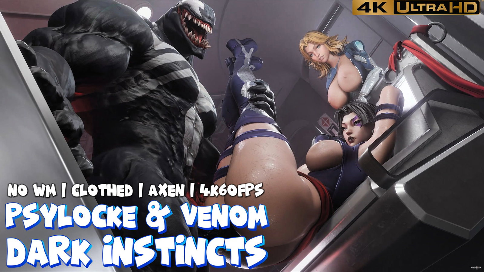 Psylocke & Venom (NO WM)(Clothed)(AXEN)(4K60FPS) - Free hentai video