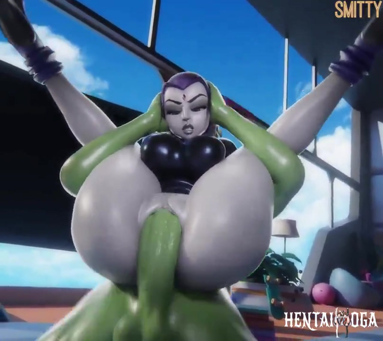 Raven in full nelson position - Free hentai video