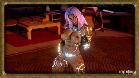 Strong futa elf shows off her pumped up body and shakes big tits in dance - Free hentai video