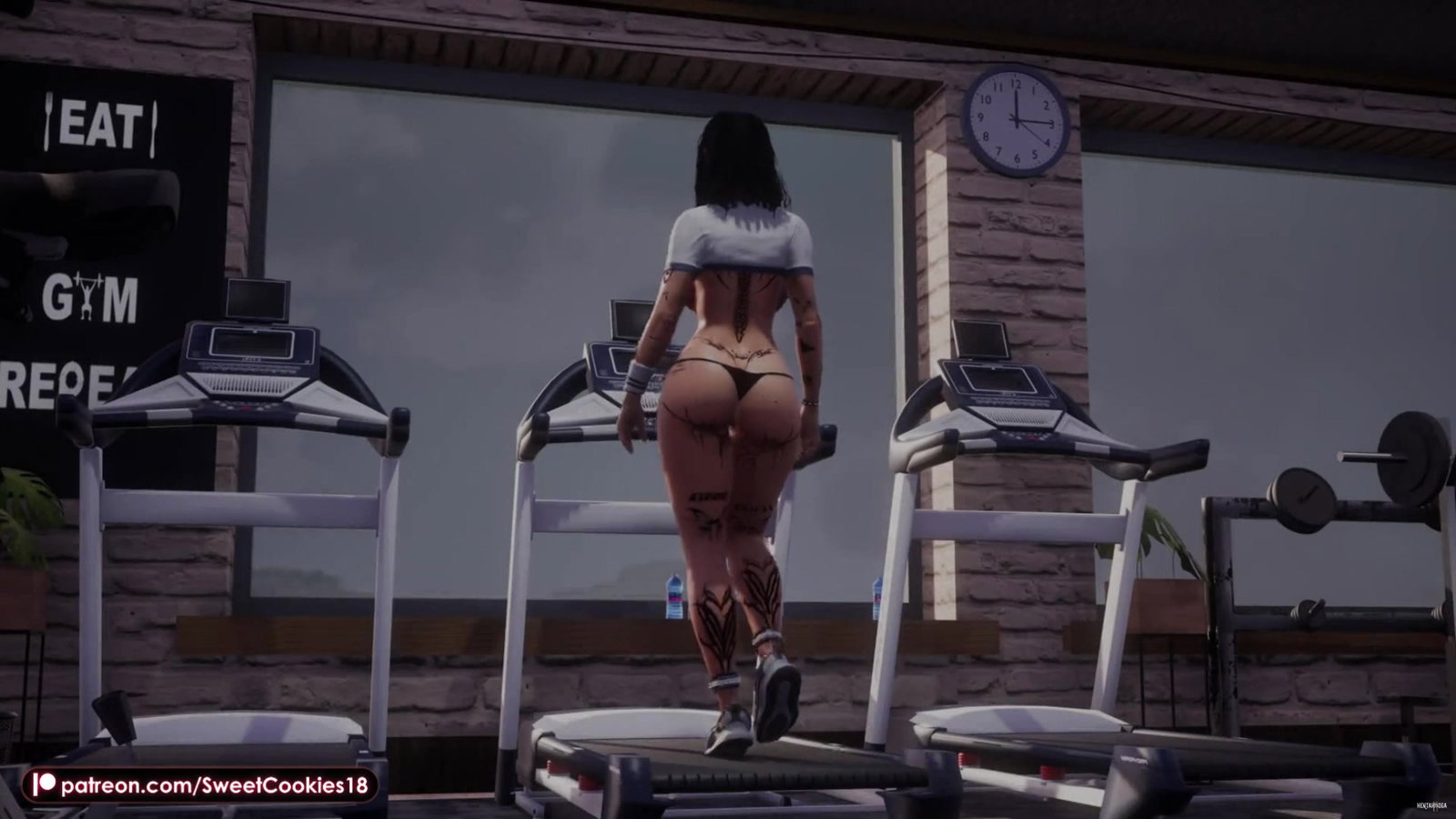 Tattooed Gym Girl Sucks and Gets Fucked by Voyeur with Facial & Creampie - Free hentai video