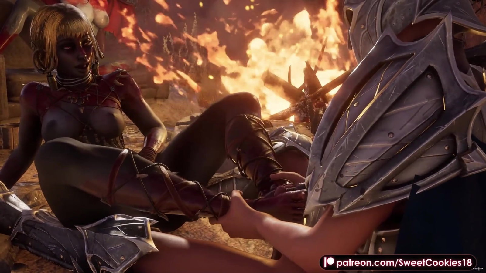 Tribal Girl Blowjob Footjob & Creampie by Knight - Free hentai video